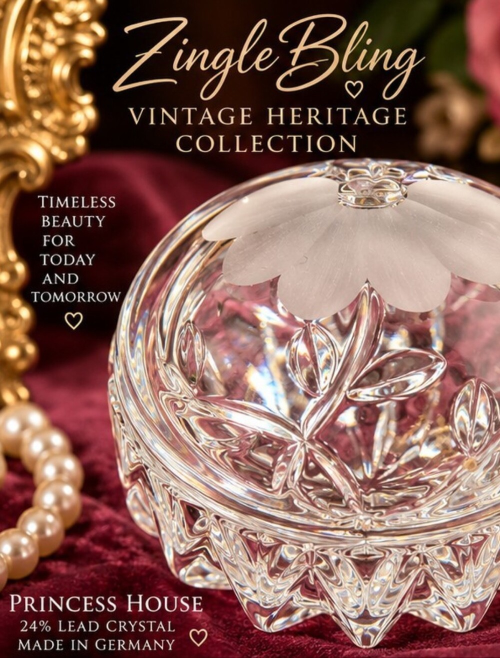 Vintage Princess House 24% Lead Crystal Floral Trinket Jewelry Box Germany
